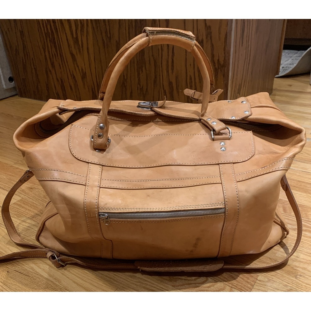 Handmade Paraguayan 20" Weekender Leather Duffle‎ Bag With Lock Canoas Hardware